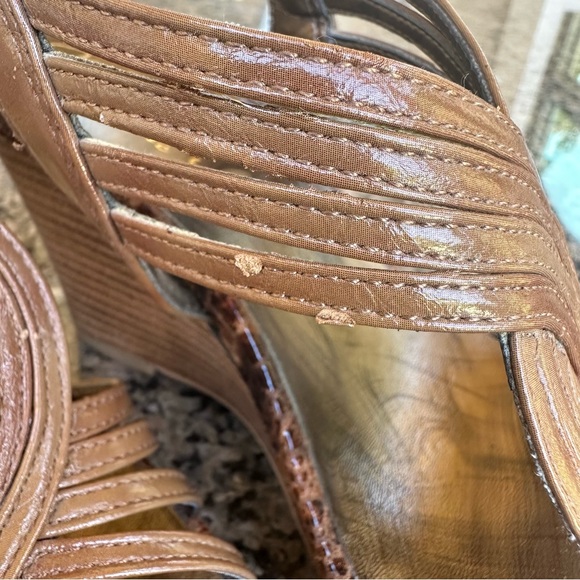 ROMANTIC SOLES Women's Wedge Strappy Sandals Caramel Brown Size 7B - Picture 13 of 14